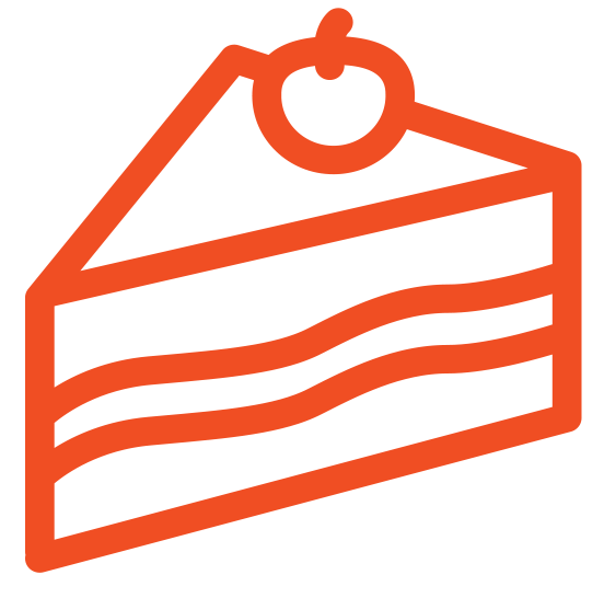 Schematische tekening van taartpunt met kers erop.